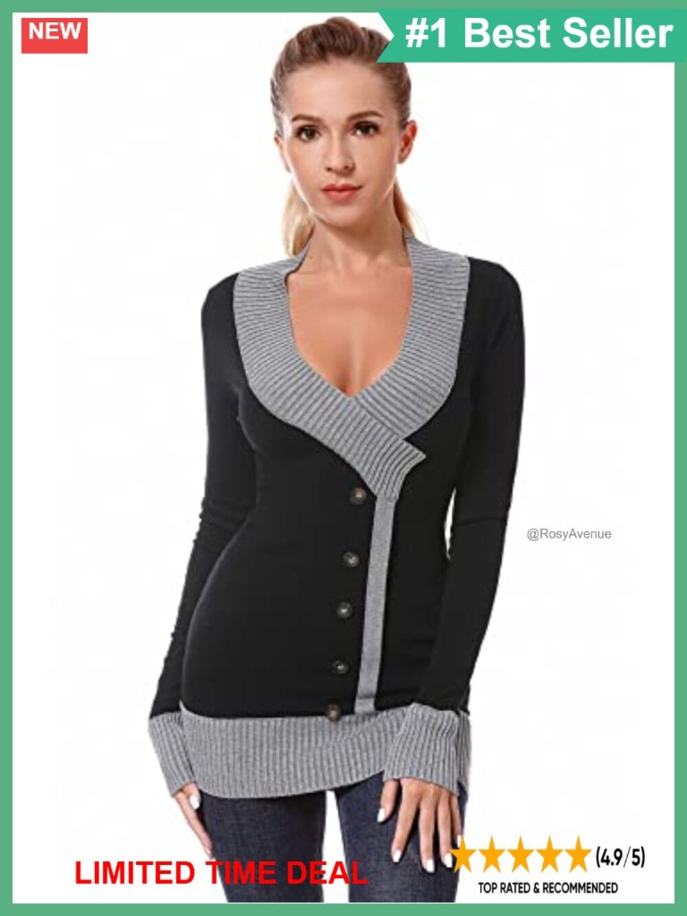 Women V Neck Faux Wrap Sweater Tunic Top Long Sleeve Pullover